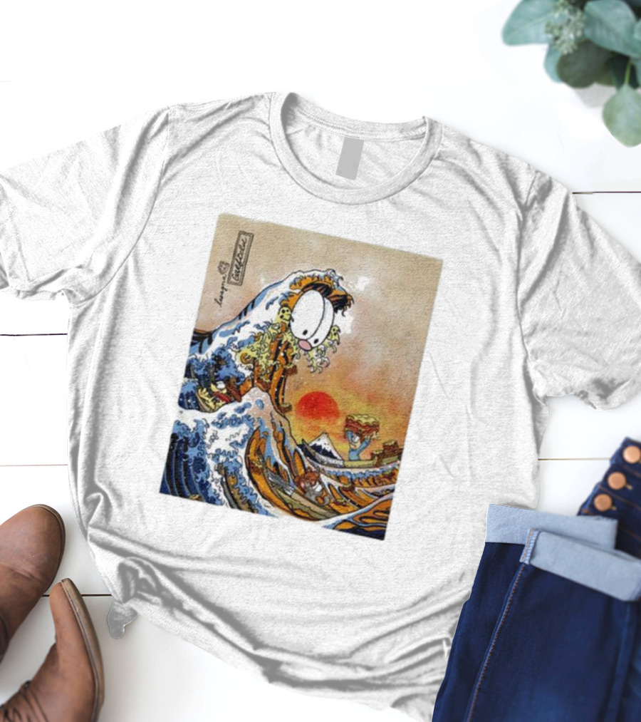 Garfield Great Wave Lasagna Hokusai T-Shirt