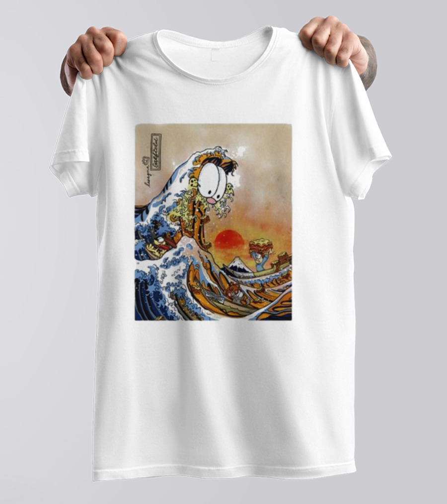 Garfield Great Wave Lasagna Hokusai T-Shirt