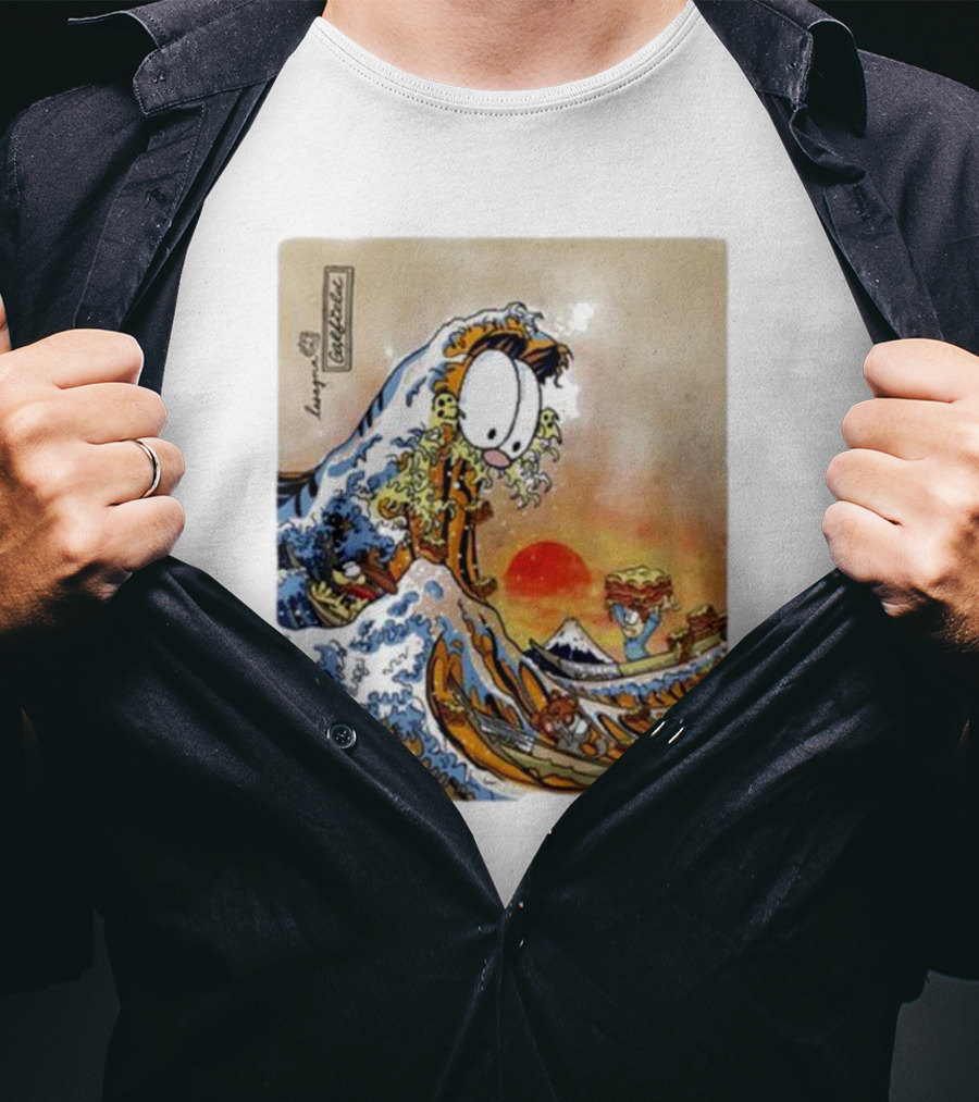 Garfield Great Wave Lasagna Hokusai T-Shirt