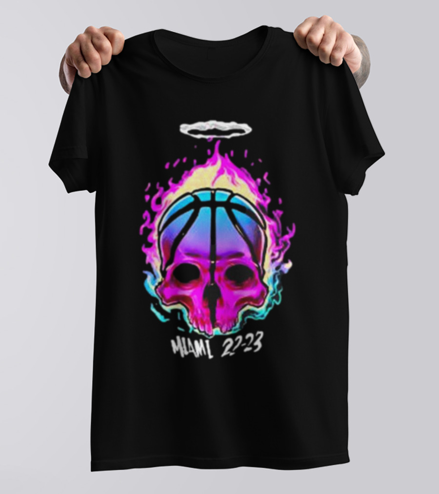 Kiwiclo Miami 22-23 Flaming Skull Basketball Halo T-Shirt