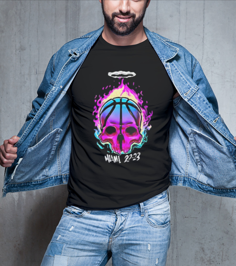 Kiwiclo Miami 22-23 Flaming Skull Basketball Halo T-Shirt