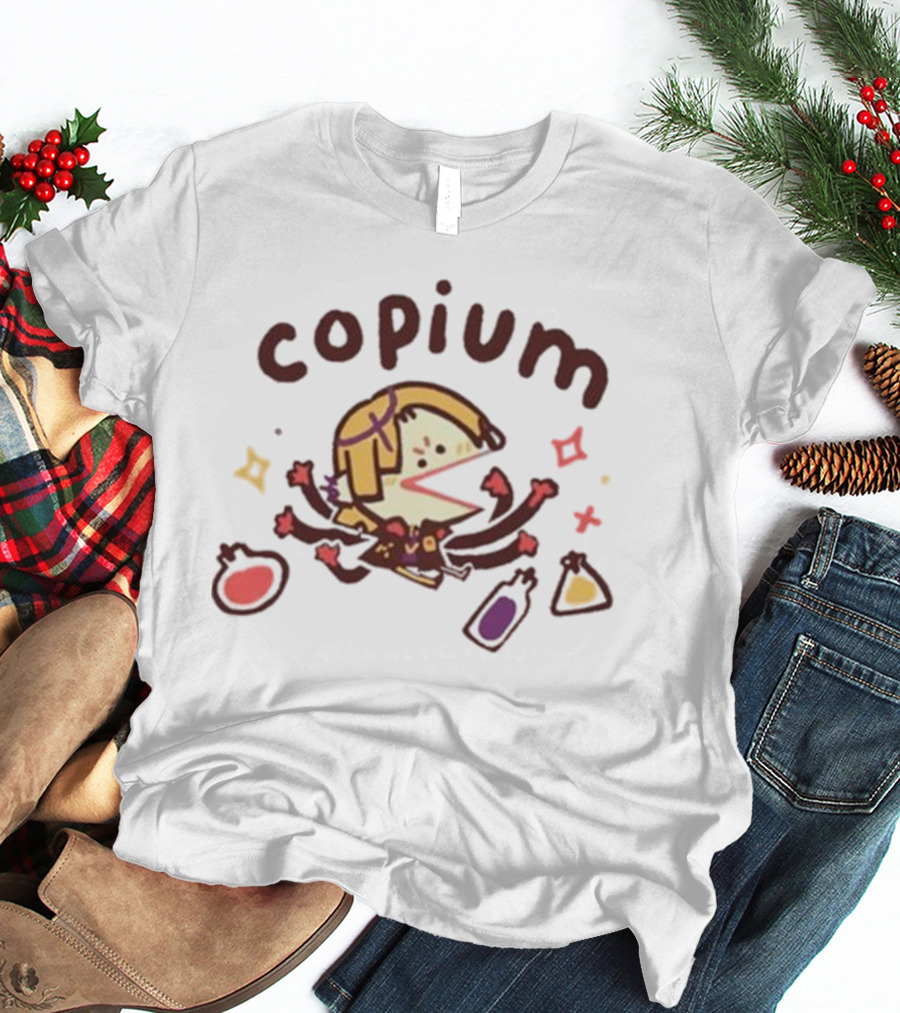 Ohmonah Holostars Copium Cute Character With Colorful Bottles T-Shirt