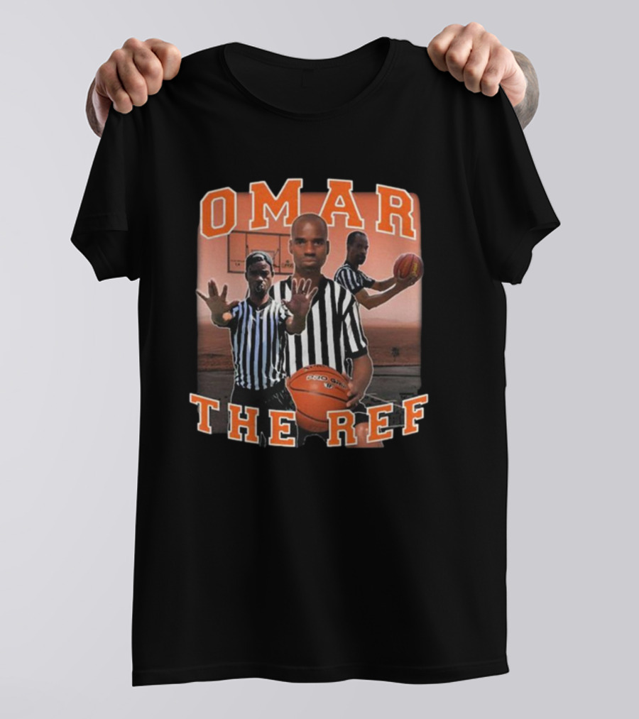 OMAR The Ref Basketball Referee With Whistle And Basketball Court T-Shirt