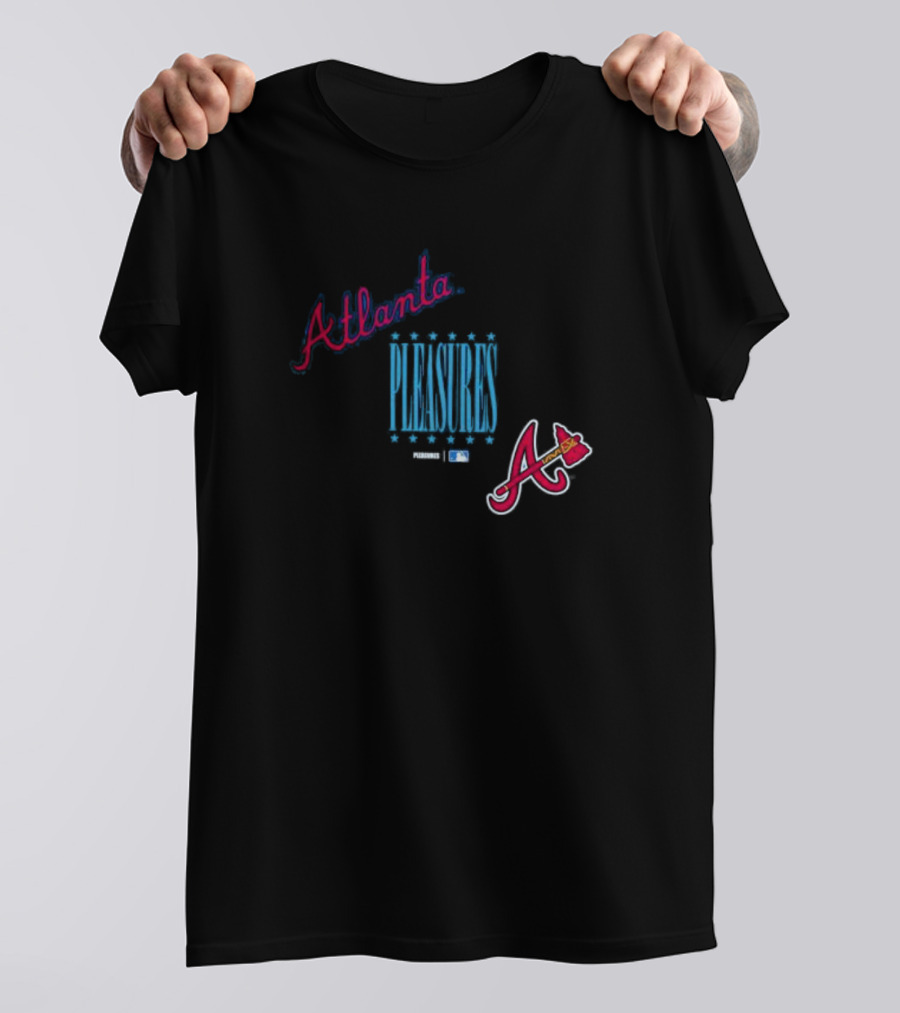 Atlanta Braves PLEASURES Collaboration MLB Logo Repurpose T-Shirt