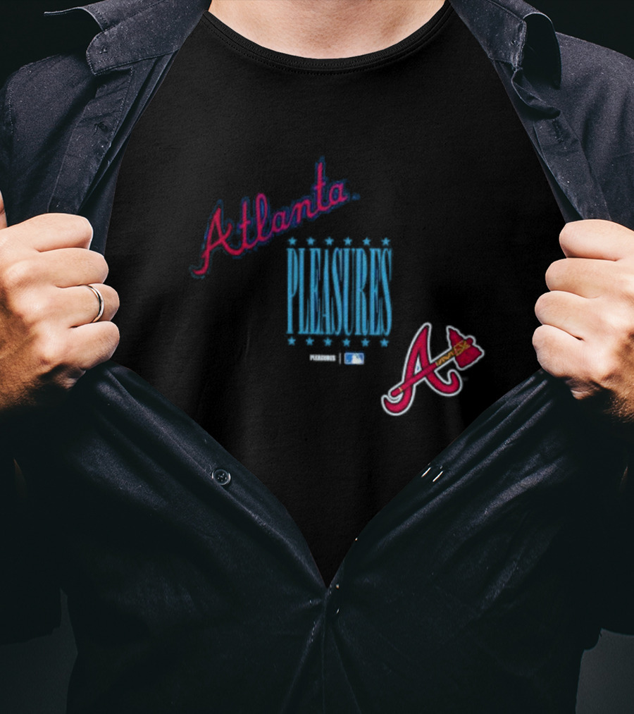 Atlanta Braves PLEASURES Collaboration MLB Logo Repurpose T-Shirt