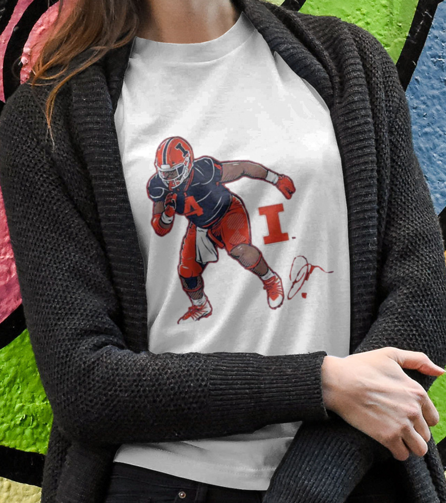 Illinois Football Jerzhan Newton Superstar Pose With Signature T-Shirt