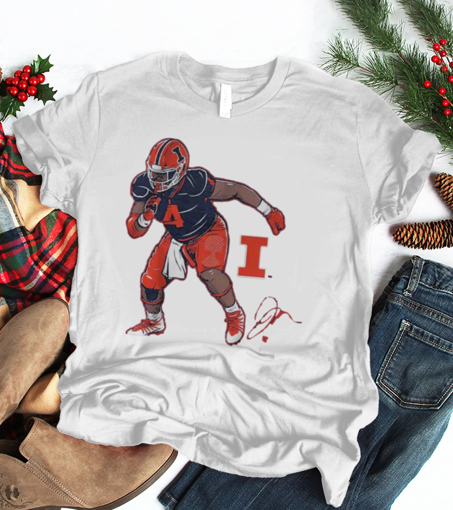 Illinois Football Jerzhan Newton Superstar Pose With Signature T-Shirt