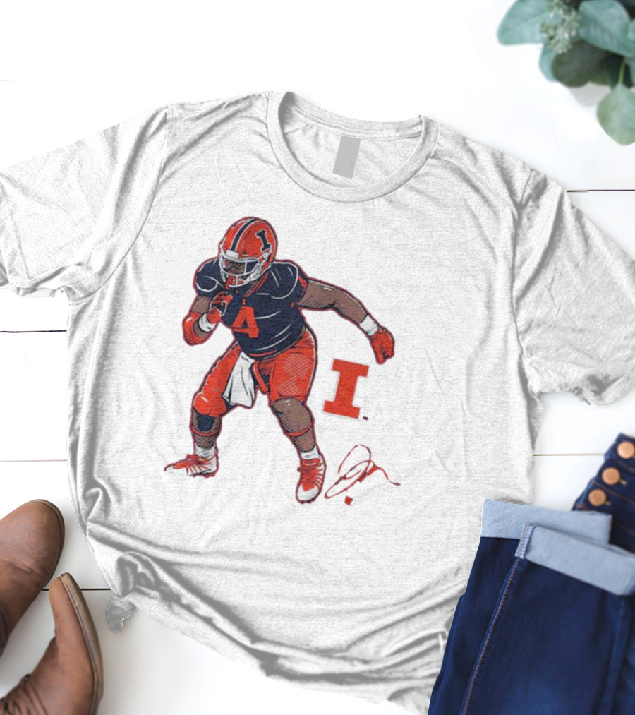 Illinois Football Jerzhan Newton Superstar Pose With Signature T-Shirt