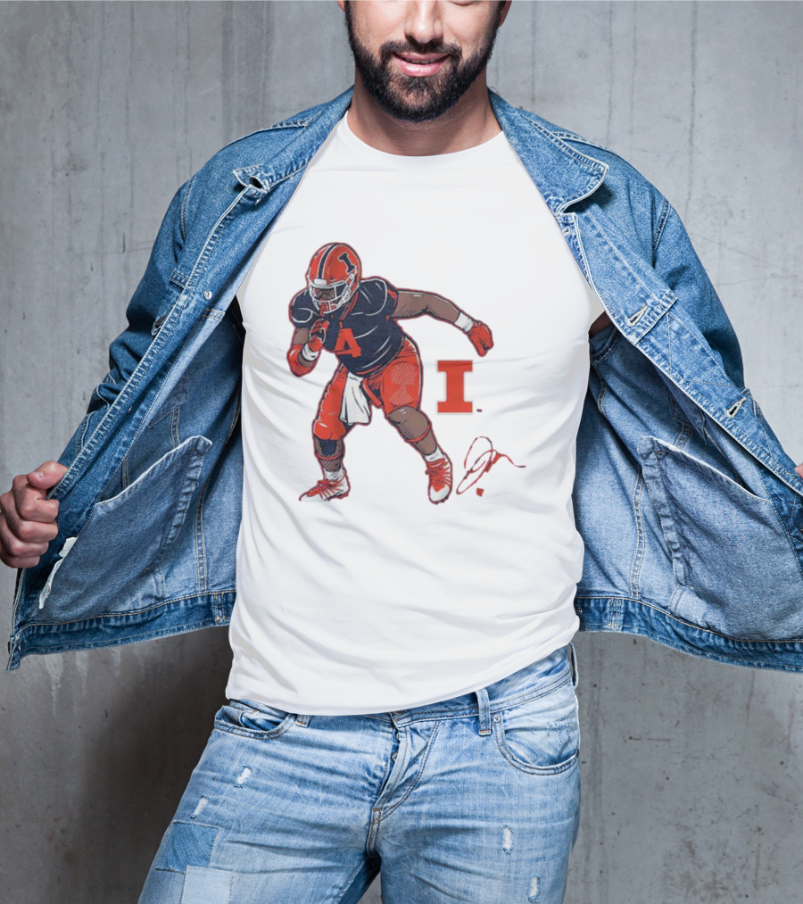 Illinois Football Jerzhan Newton Superstar Pose With Signature T-Shirt