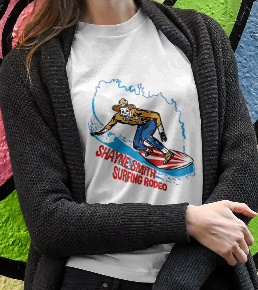 Shayne Smith Surfing Rodeo Cowboy Surfer On Wave T-Shirt