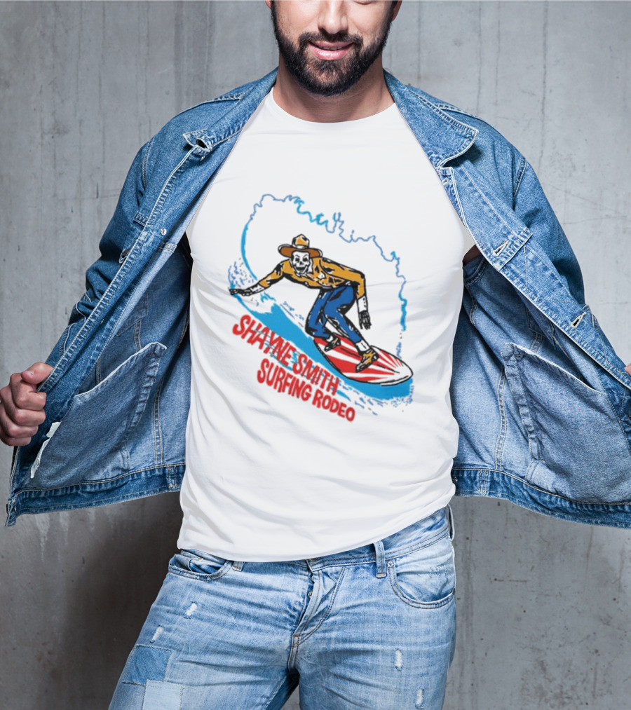 Shayne Smith Surfing Rodeo Cowboy Surfer On Wave T-Shirt
