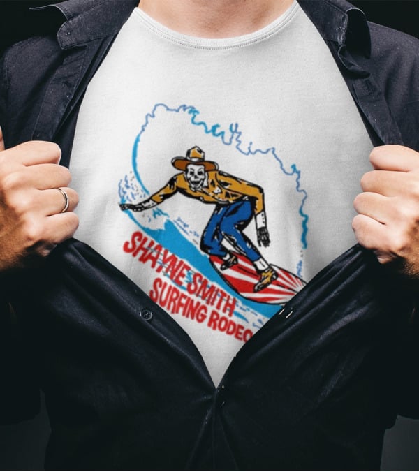 Shayne Smith Surfing Rodeo Cowboy Surfer On Wave T-Shirt