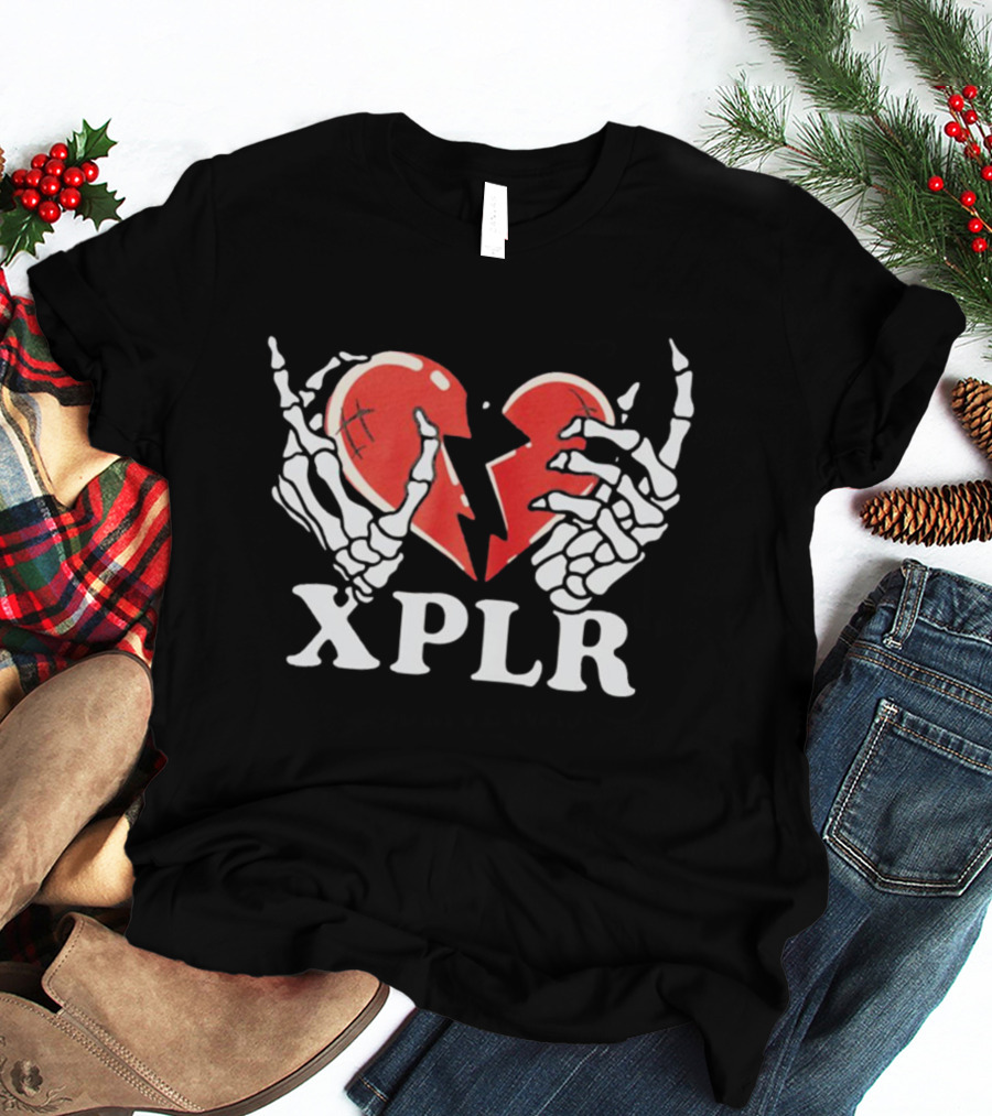 XPLR Skeleton Hands Holding Broken Heart T-Shirt