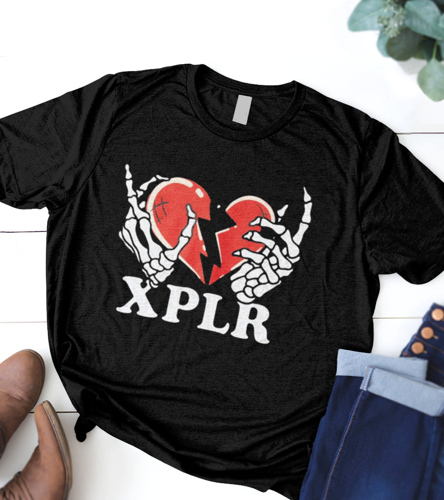 XPLR Skeleton Hands Holding Broken Heart T-Shirt