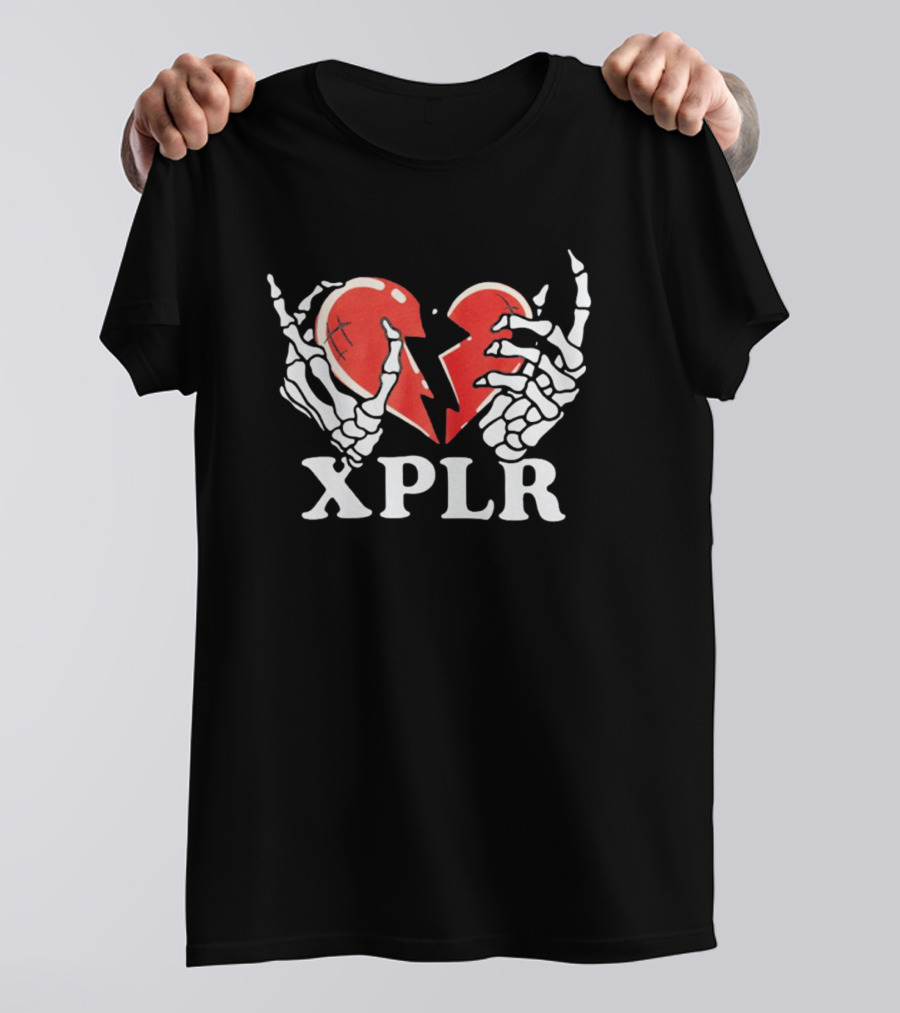 XPLR Skeleton Hands Holding Broken Heart T-Shirt