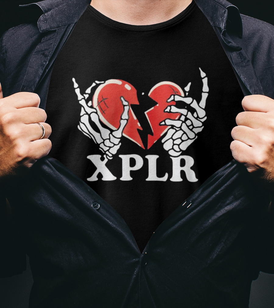 XPLR Skeleton Hands Holding Broken Heart T-Shirt