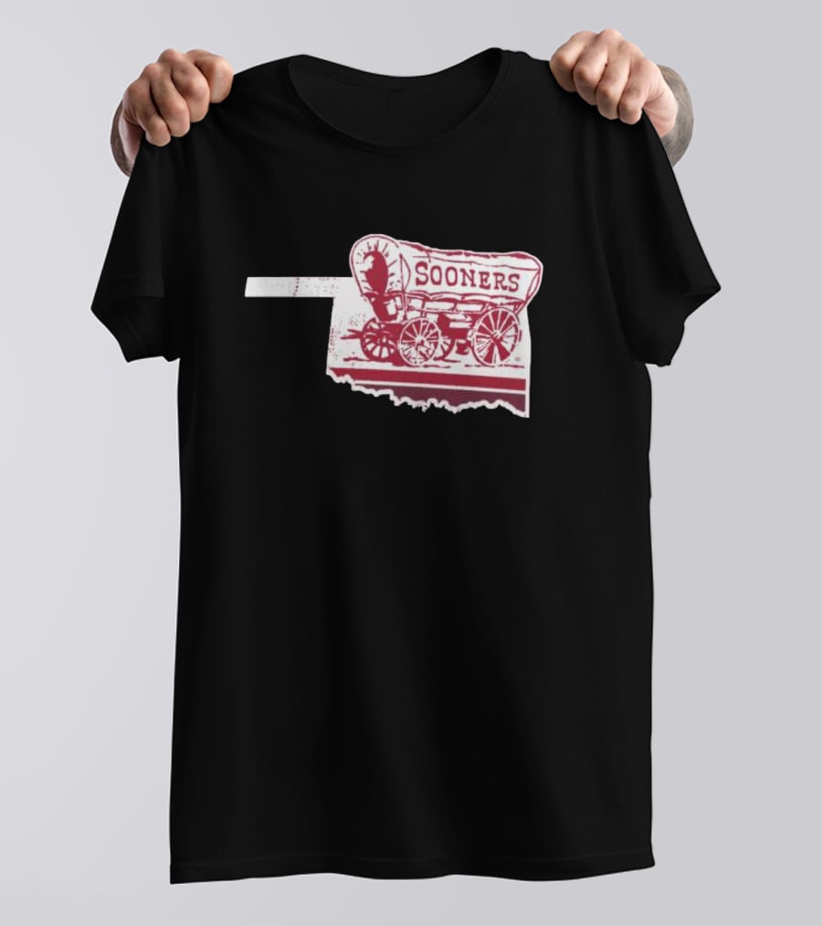 Crimson Oklahoma Sooners Sooner Schooner Wagon Outline Fan T-Shirt