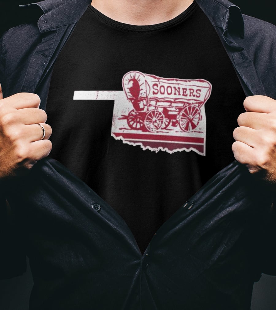 Crimson Oklahoma Sooners Sooner Schooner Wagon Outline Fan T-Shirt
