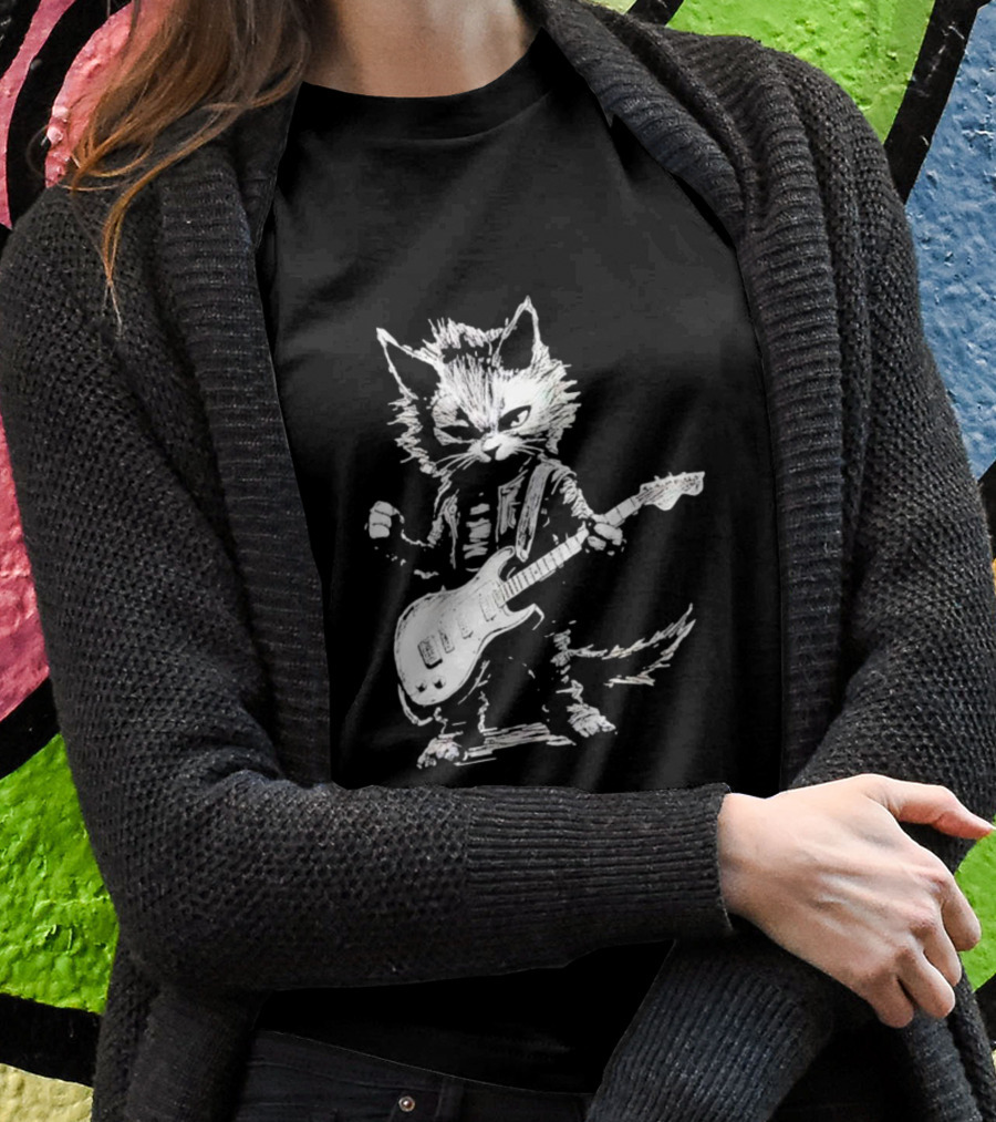 Guitar Cat Rock Kitty Playing Guitar Gifts For Her T-Shirt