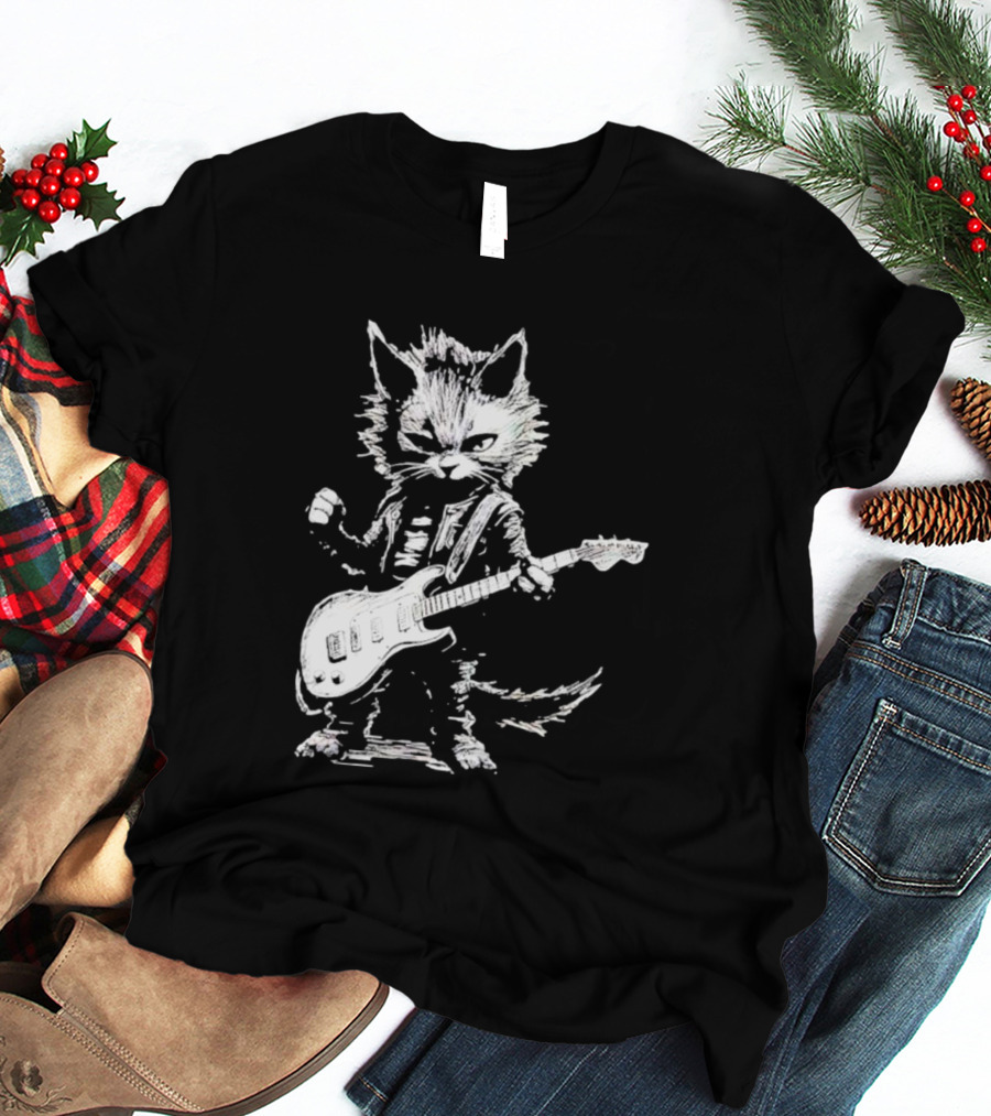 Guitar Cat Rock Kitty Playing Guitar Gifts For Her T-Shirt