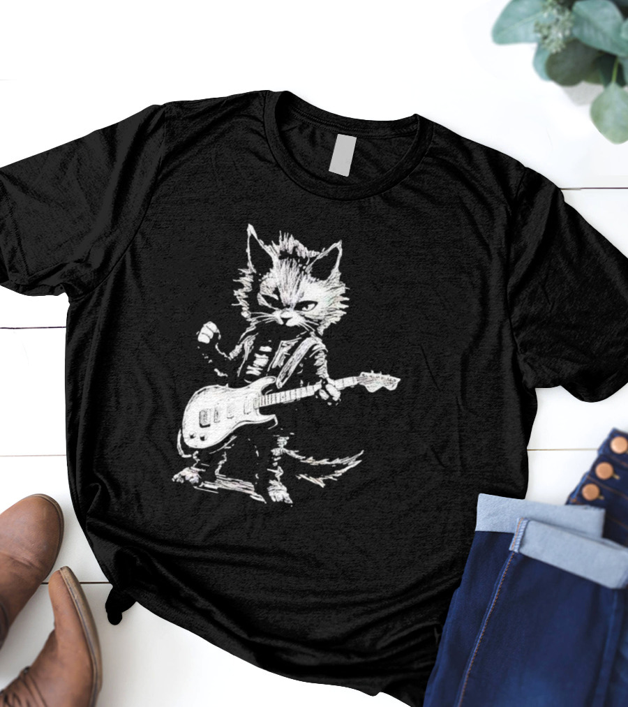 Guitar Cat Rock Kitty Playing Guitar Gifts For Her T-Shirt