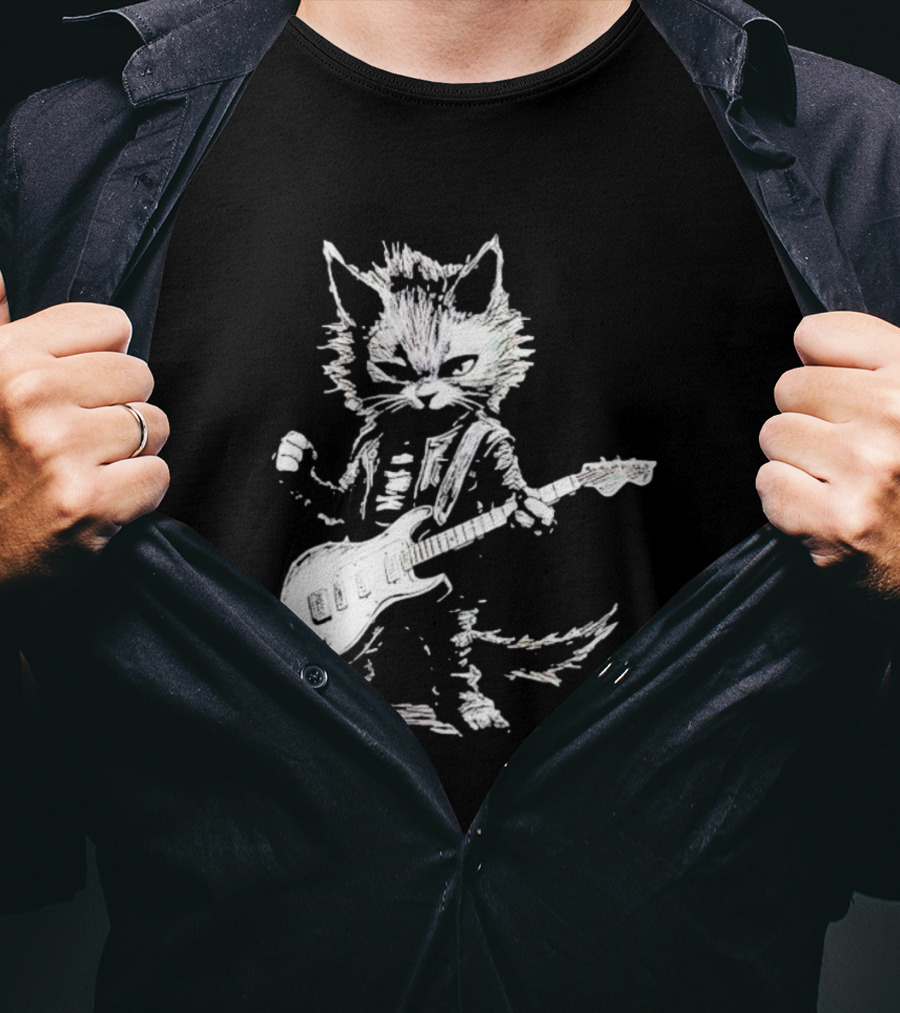 Guitar Cat Rock Kitty Playing Guitar Gifts For Her T-Shirt