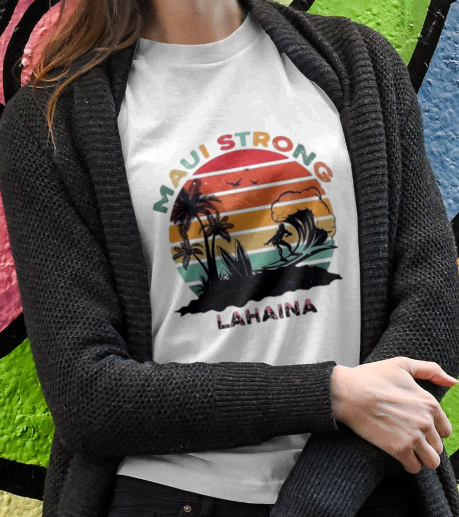 Maui Strong Lahaina Surfing Retro Palm Trees T-Shirt