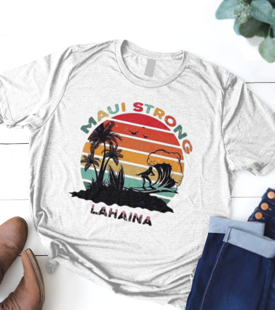 Maui Strong Lahaina Surfing Retro Palm Trees T-Shirt
