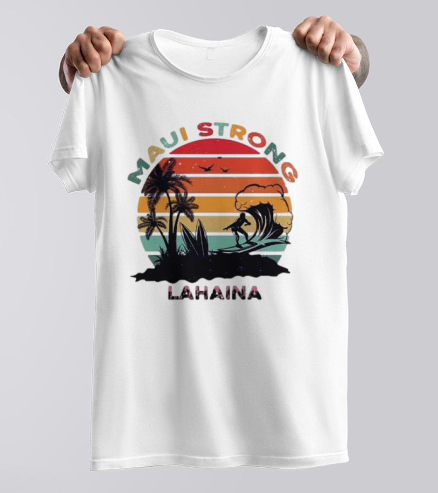 Maui Strong Lahaina Surfing Retro Palm Trees T-Shirt
