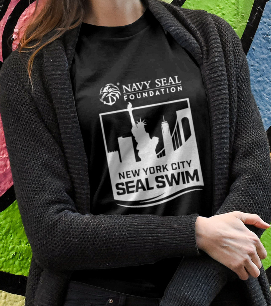 Navy Seal Foundation New York City Seal Swim Statue Liberty Skyline T-Shirt