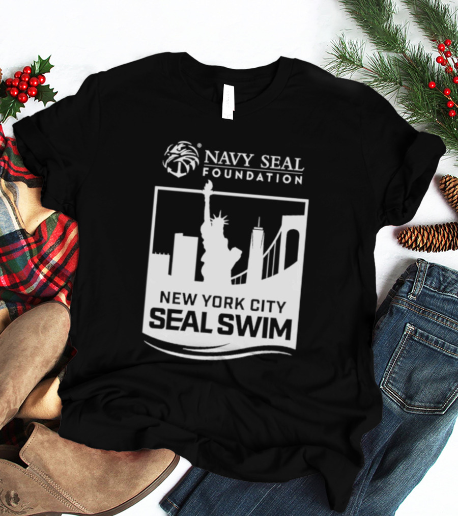 Navy Seal Foundation New York City Seal Swim Statue Liberty Skyline T-Shirt