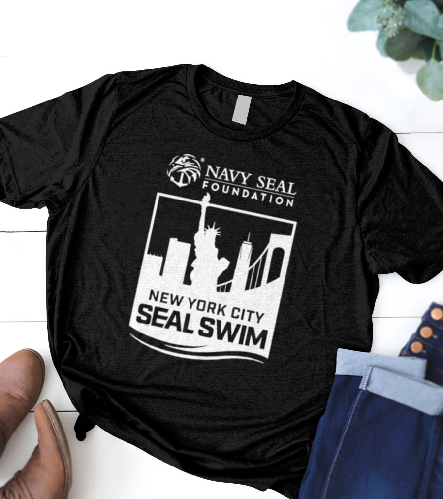 Navy Seal Foundation New York City Seal Swim Statue Liberty Skyline T-Shirt