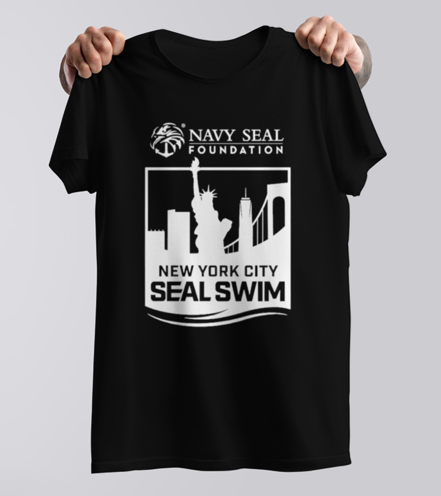 Navy Seal Foundation New York City Seal Swim Statue Liberty Skyline T-Shirt