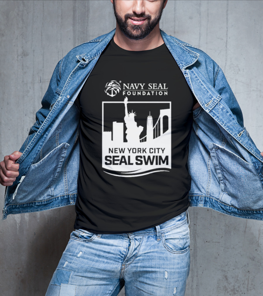 Navy Seal Foundation New York City Seal Swim Statue Liberty Skyline T-Shirt