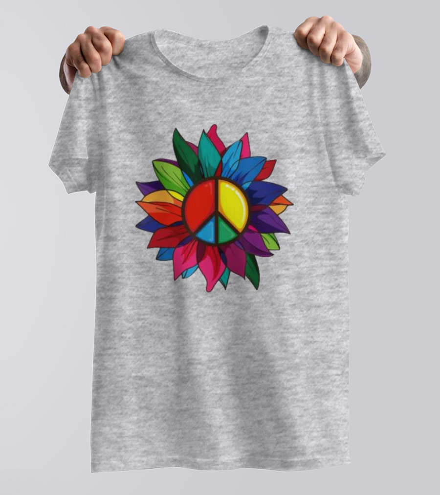 Hippie Rainbow Peace Sign Colorful Flower T-Shirt