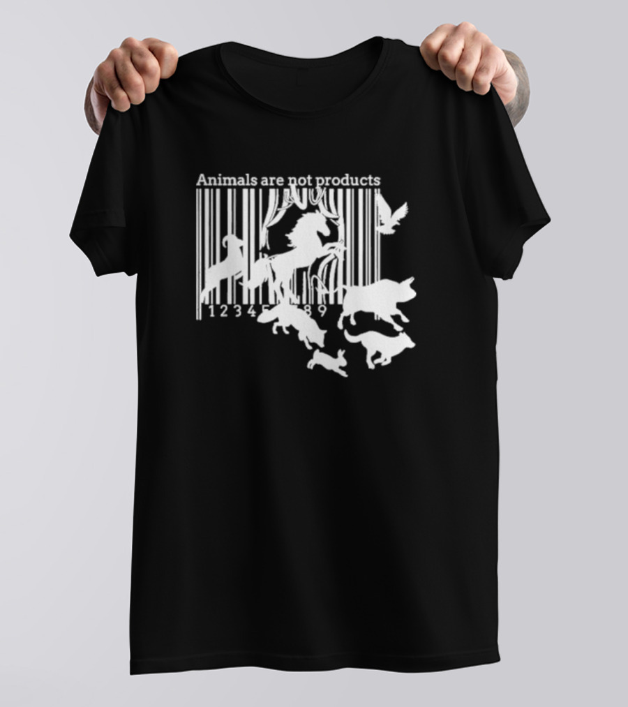 Veganactivism Animals Are Not Products Barcode Silhouette Horse Bird Cow Pig Rabbit 123489 T-Shirt
