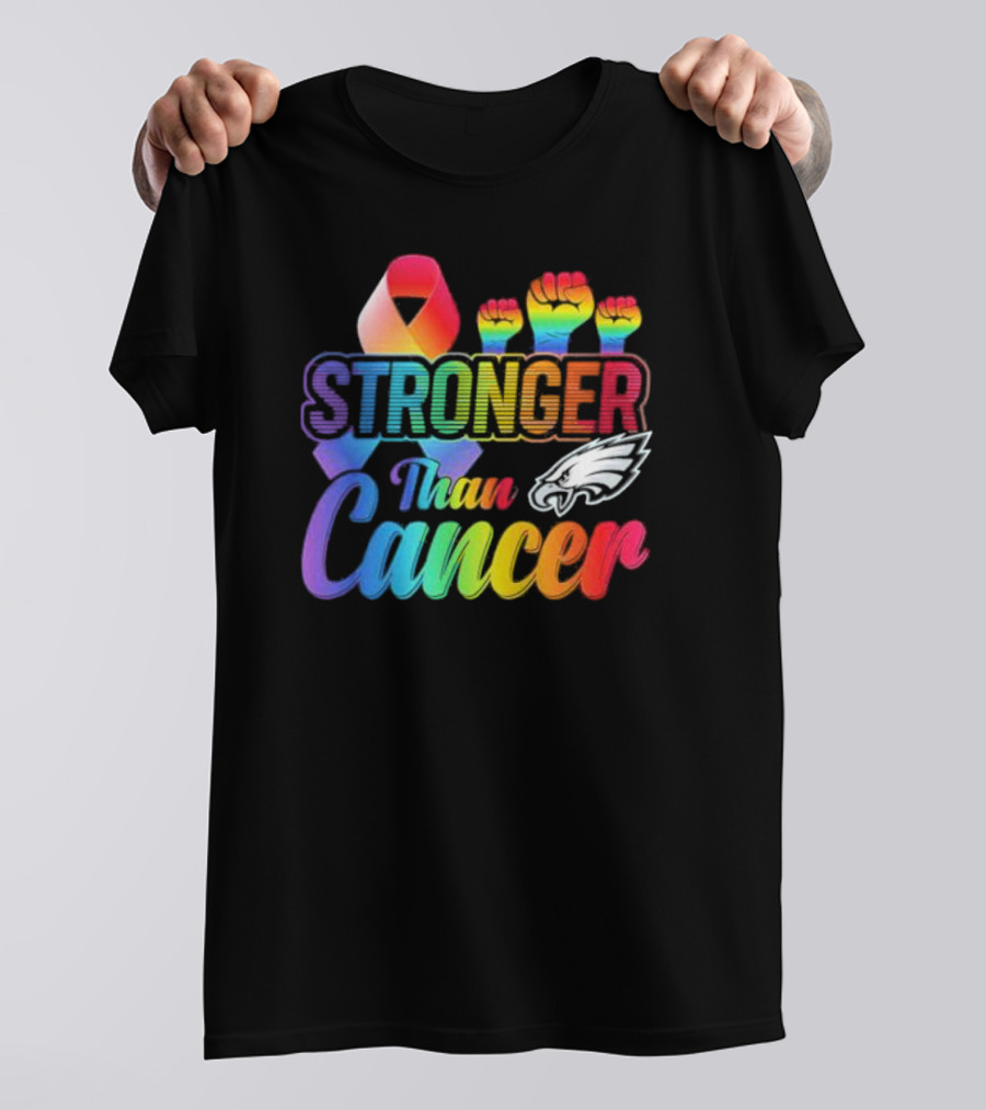 Philadelphia Eagles Stronger Than Cancer NFL Pride Ribbon And Fist T-Shirt