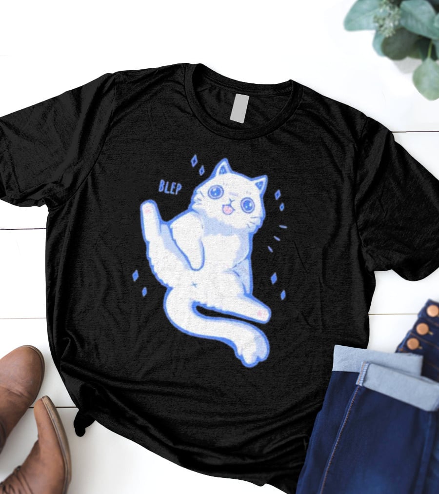 Xmorfina Blep Cute Cat With Tongue Out In Blue And White Cartoon T-Shirt