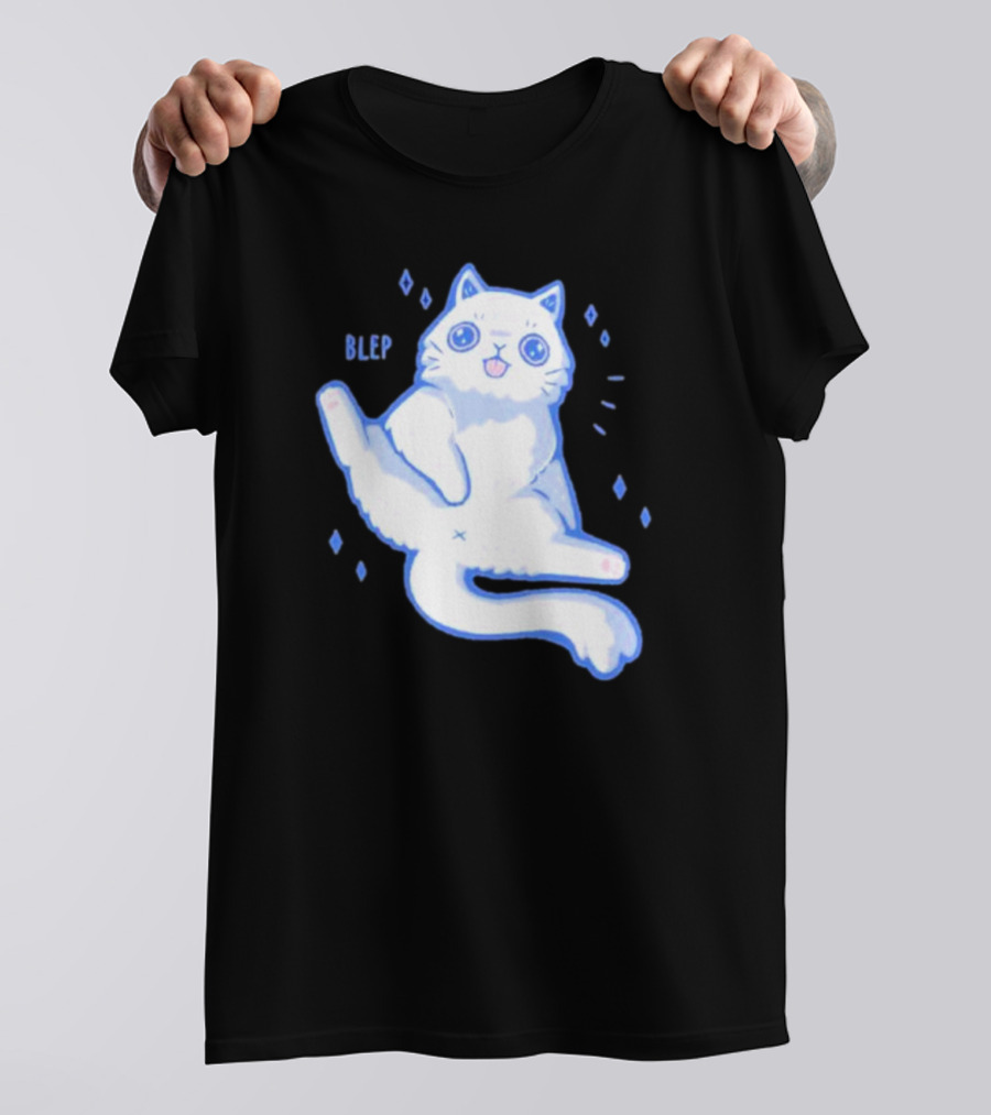 Xmorfina Blep Cute Cat With Tongue Out In Blue And White Cartoon T-Shirt