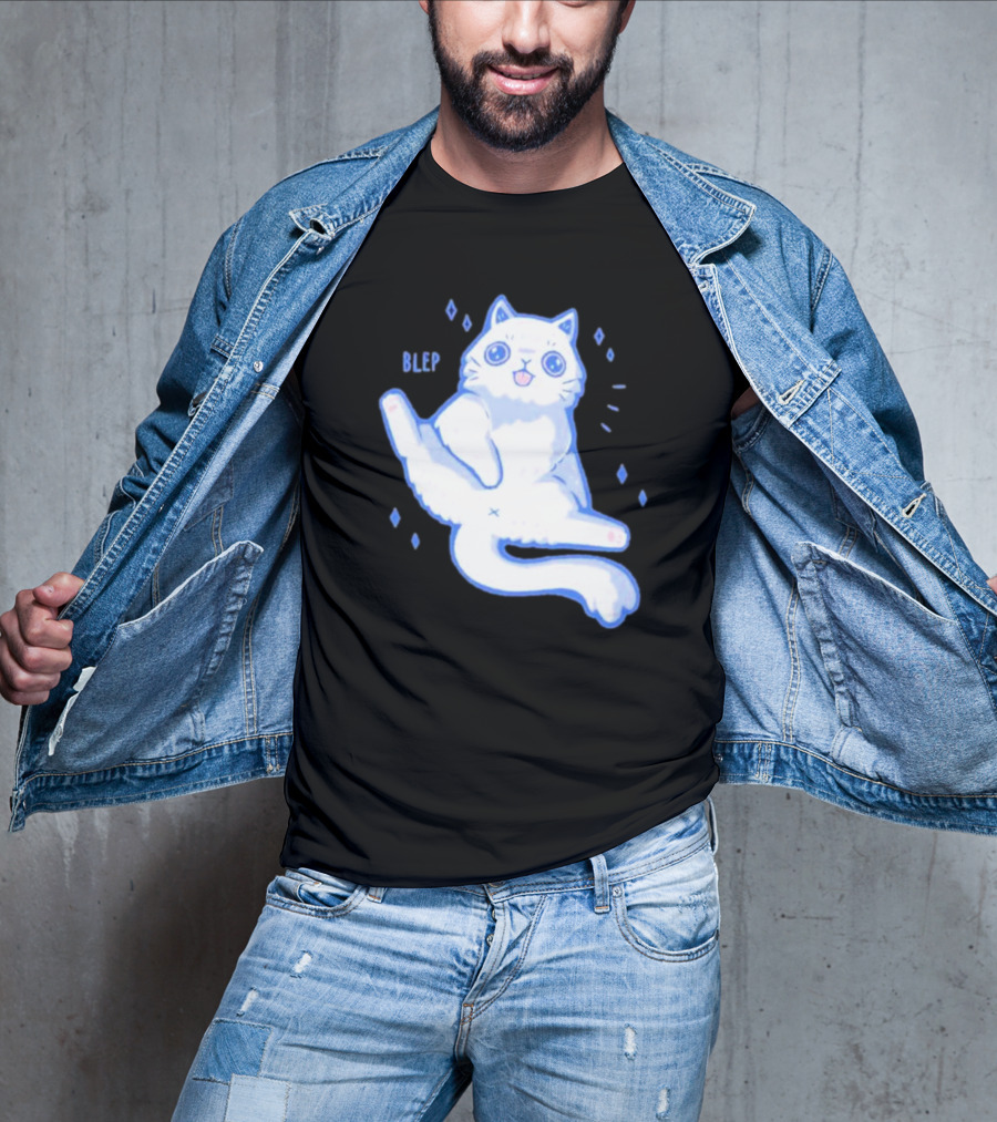 Xmorfina Blep Cute Cat With Tongue Out In Blue And White Cartoon T-Shirt