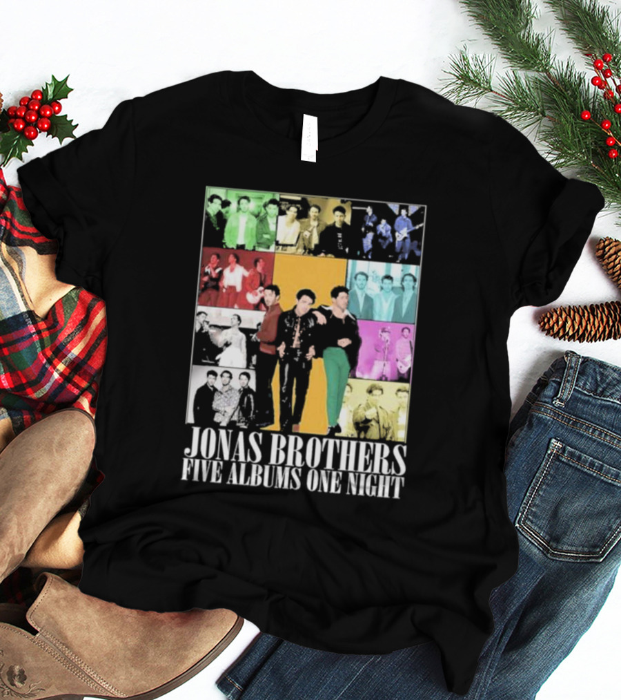 Jonas Brothers Five Albums One Night Multicolor Photo Collage T-Shirt