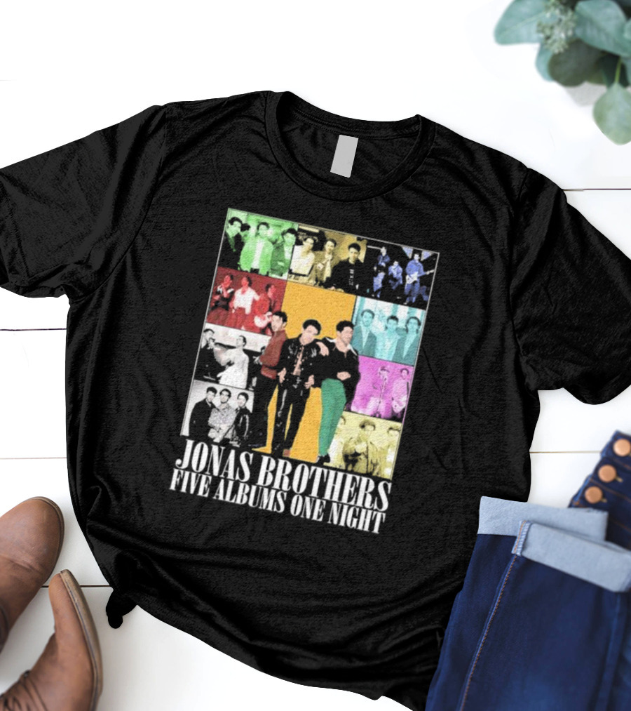 Jonas Brothers Five Albums One Night Multicolor Photo Collage T-Shirt