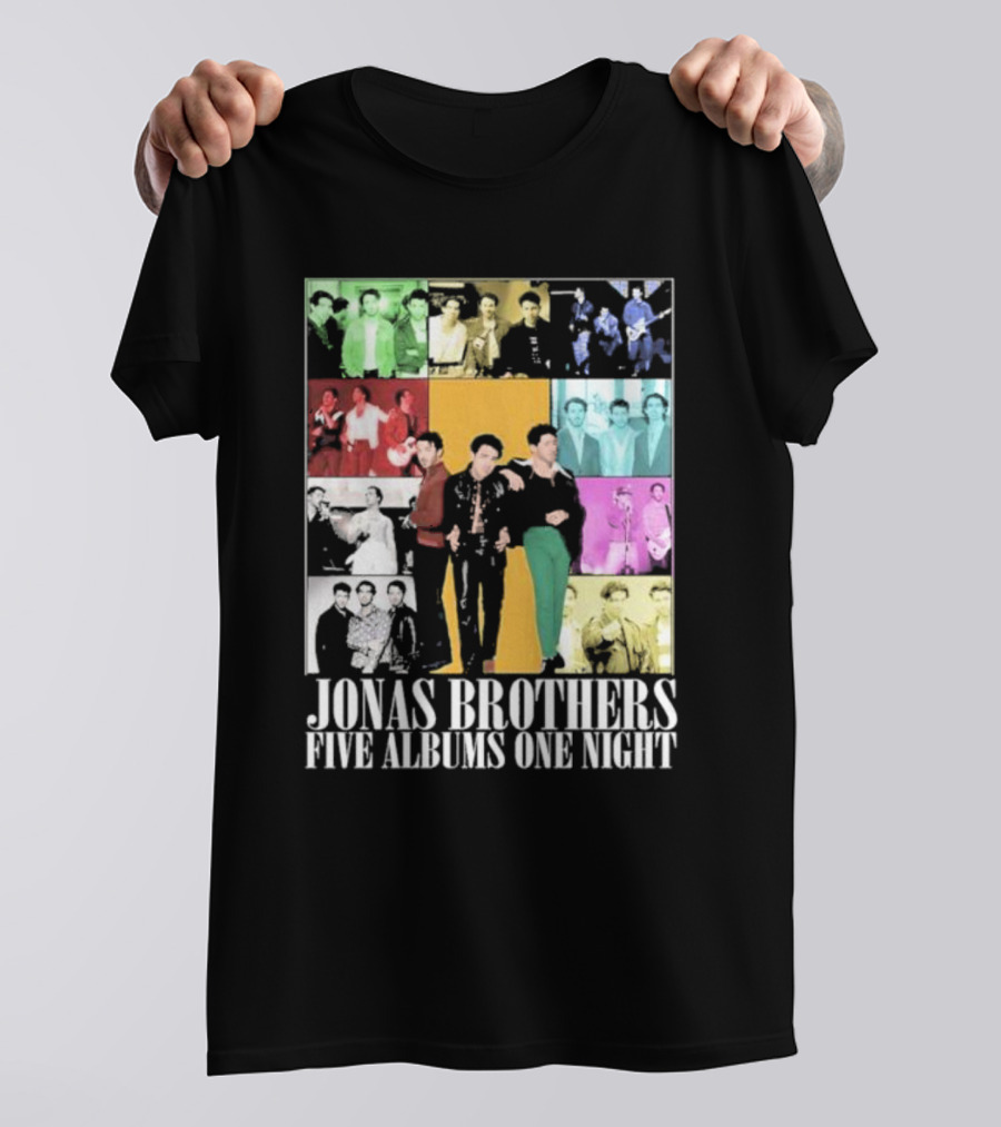 Jonas Brothers Five Albums One Night Multicolor Photo Collage T-Shirt