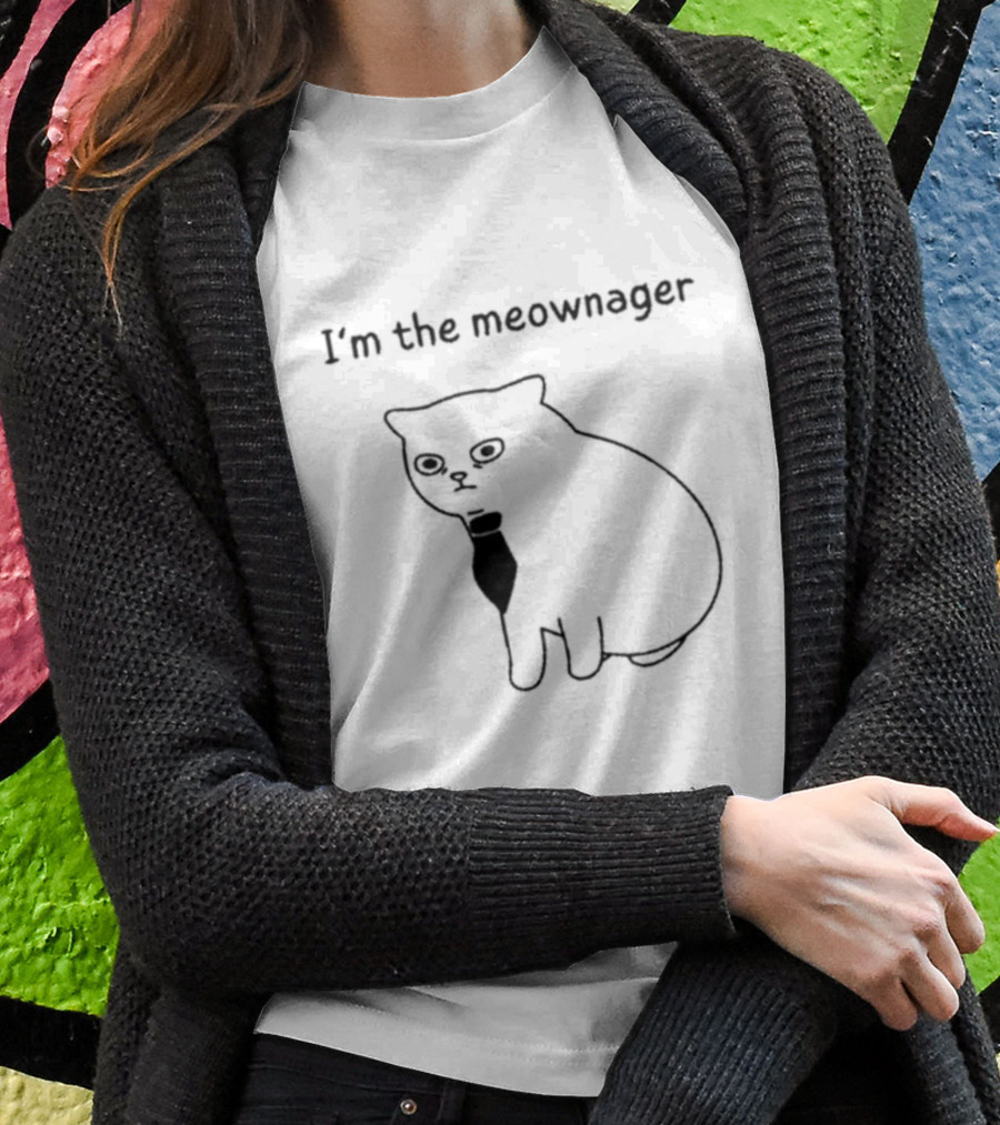 I'm The Meownager Poorlycatdraw Cat Wearing Tie T-Shirt