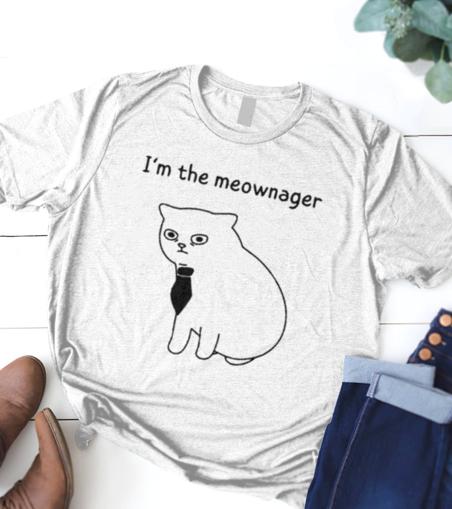 I'm The Meownager Poorlycatdraw Cat Wearing Tie T-Shirt