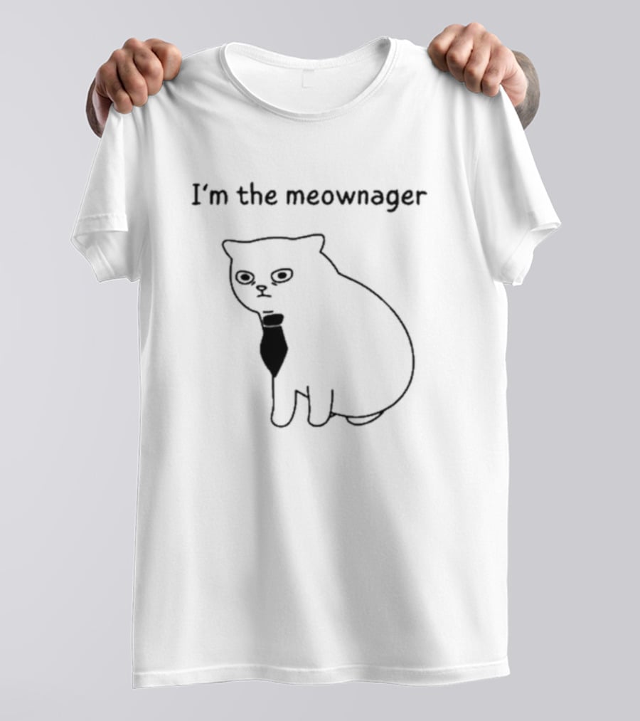 I'm The Meownager Poorlycatdraw Cat Wearing Tie T-Shirt