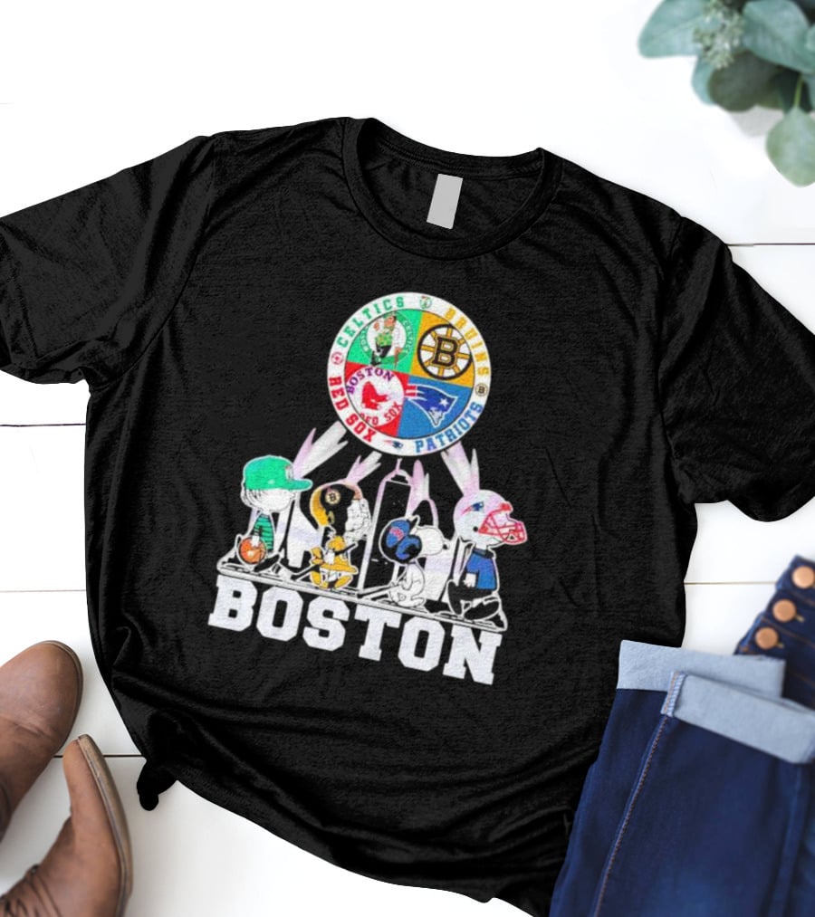 Boston Celtics Bruins Red Sox Patriots Peanuts Characters T-Shirt