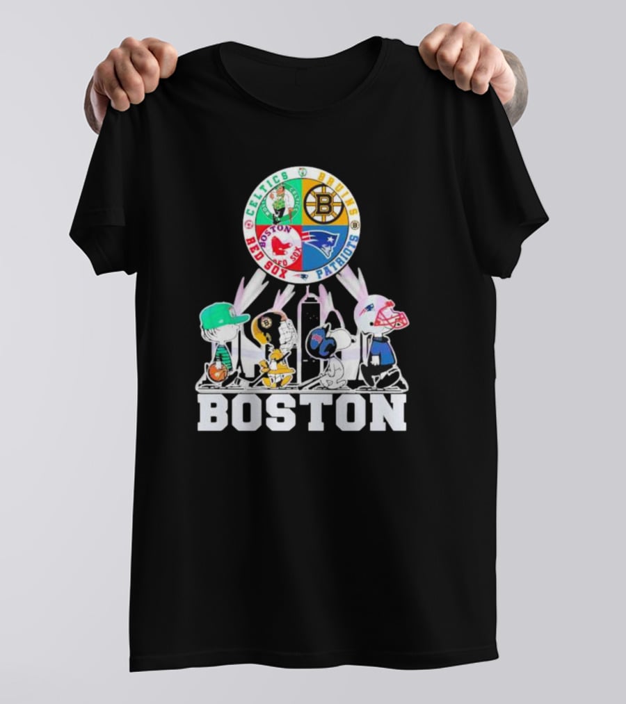 Boston Celtics Bruins Red Sox Patriots Peanuts Characters T-Shirt