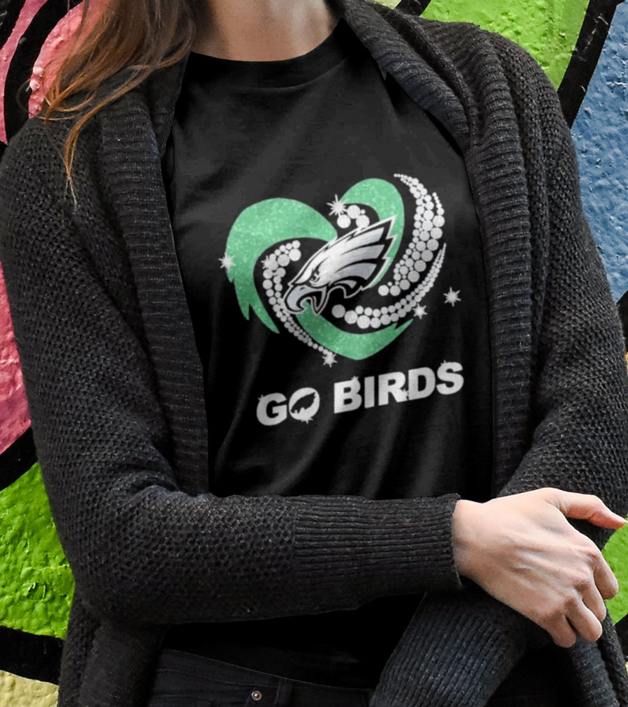 Philadelphia Eagles Go Birds Sparkling Heart T-Shirt