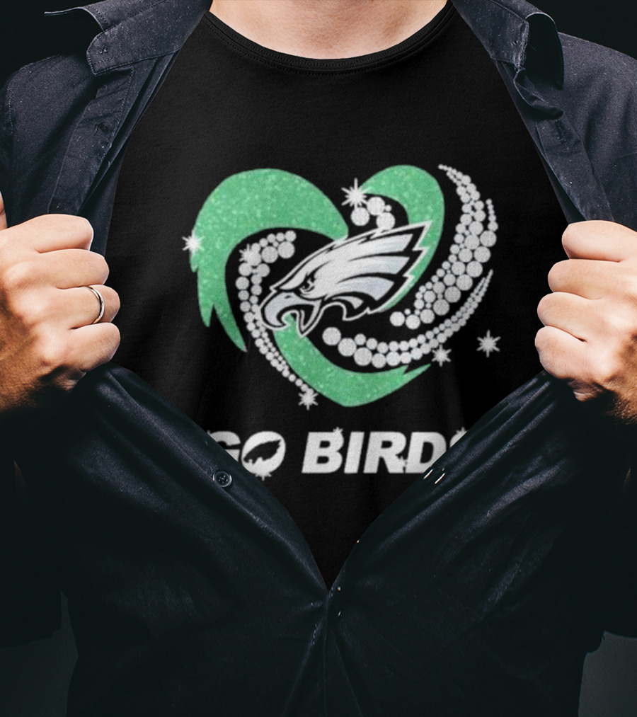 Philadelphia Eagles Go Birds Sparkling Heart T-Shirt